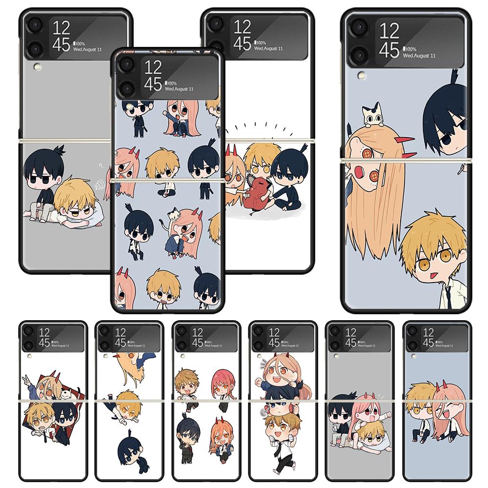 C-Chainsaw Mans Cute Print Case For Samsung Galaxy Z Flip 3 4 5 6 7 5G Phone Shell Flip7 Flip6 Flip5 Flip4 Flip3 Pattern Cover F