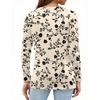 Maglietta da donna alla moda casual con spacchi sul fondo, scollo rotondo, manica lunga, ampia, stampata