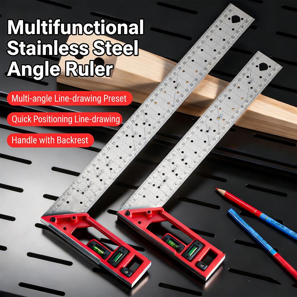 Professional Measuring Instrument With High Accuracy Lasering Scale Integrated Bubble Level And Multiple Angled Hole Designs For Carpentry Projects