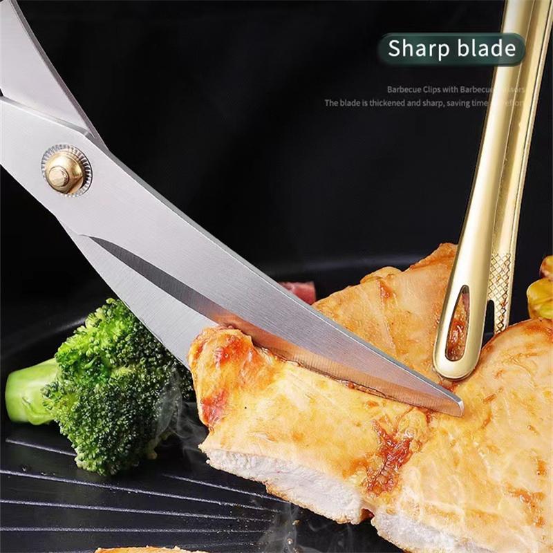 1PC Long Handle Barbecue Clip 304 Stainless Steel Food Grill Tongs Meat Scissors Kit Non-Slip Steak Clamp Kitchen Accessories