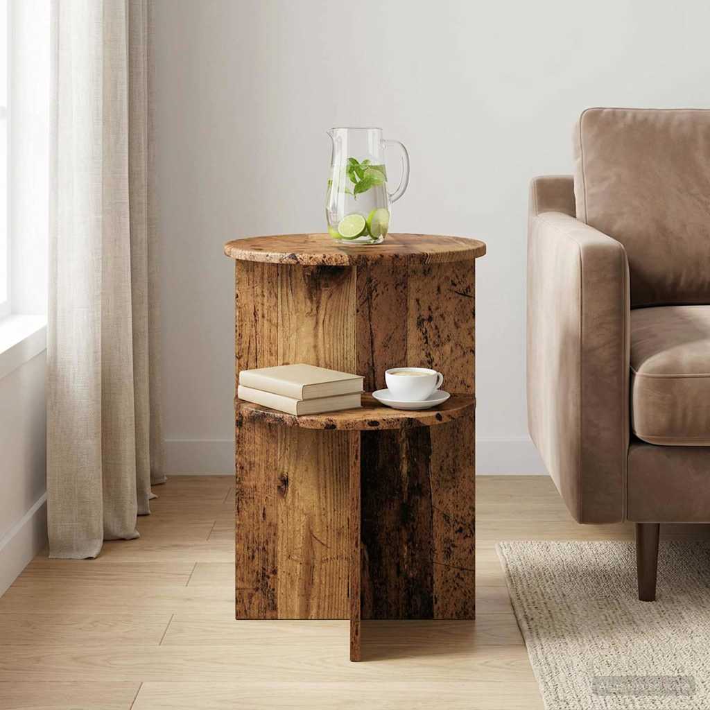 Side Table with Storage Reclaimed Wood Look Ø 39.5 X 55 Cm Engineered Wood
