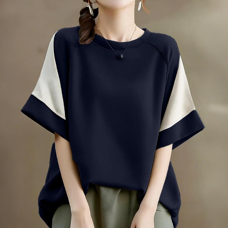 ZANZEA Women Casual Round Neck Loose Splice Short Sleeve T-Shirts