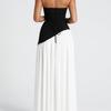 European and American spring/summer color blocked women's strapless slimming style street off shoulder dress