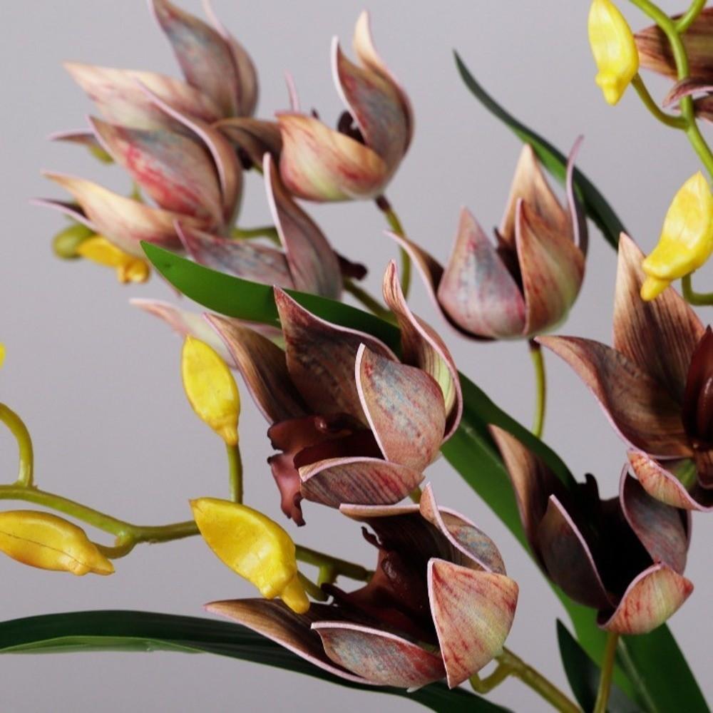 with Leaves Artificial Orchid Flower Branch Artificial Cymbidium Faux Flowers  Wedding Decor