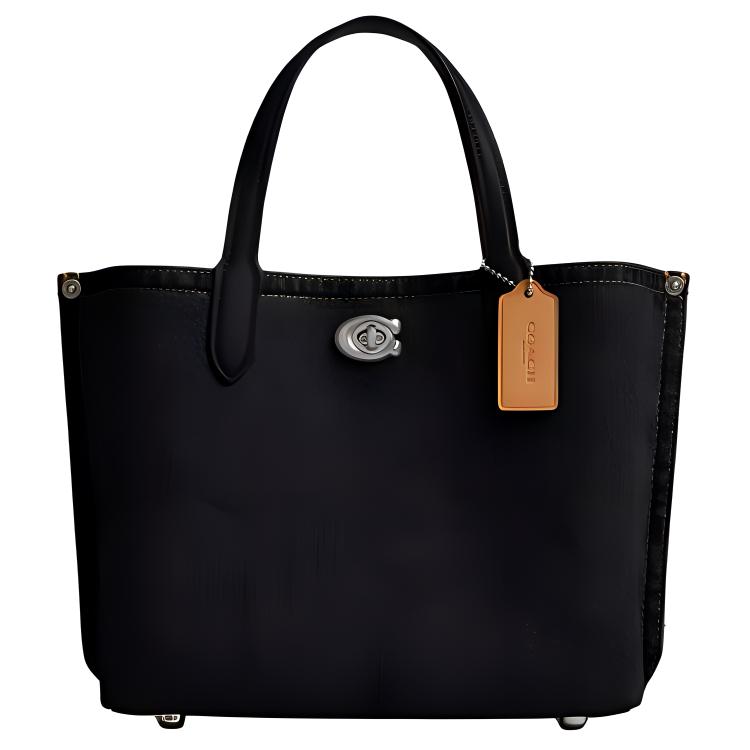 

Coach Willow 24 Magnetic Snap Denim Shoulder Crossbody Handbag Medium Women Handbags Black CR708-LHBLK Basic Set (Bag+Dust Bag)