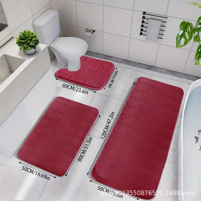 TEMU Quilted Bathroom Set: Non-slip, Water-absorbing Coral Fleece Toilet Mat and Floor Rug.