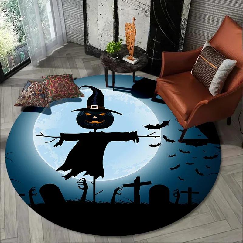 Halloween Atmosphere Carpet Living Room Bedroom Bathroom Mat Children Play Round Floor Mat Home Decoration