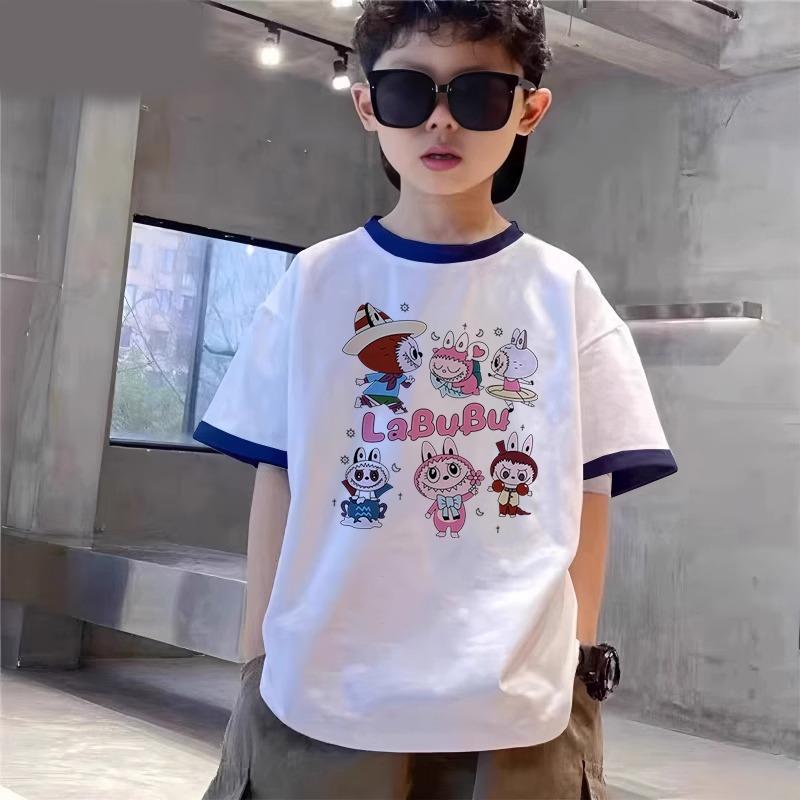 Cartoon Graphic Kids Adult Labubu Printed T-shirt Summer Men and Women's Fashion Boy Short Sleeved T-shirt Top Pullover