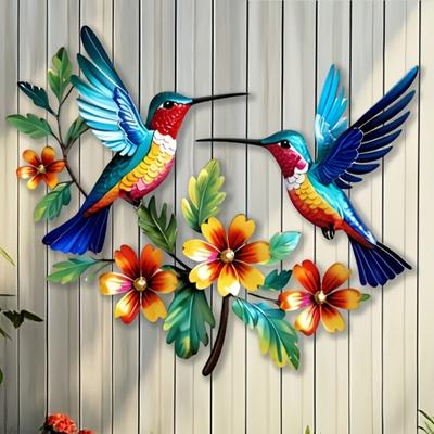 Hummingbird Bloom Metal Wall Art, Rustic Colorful Floral Bird Wall Hanging Decor for Living Room, Bedroom, Entryway, Garden, Patio