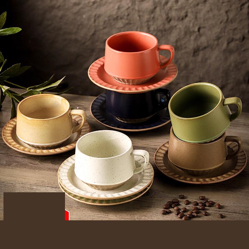 De Ou Xing Guang Retro Ceramic Coffee Cup and Saucer Set