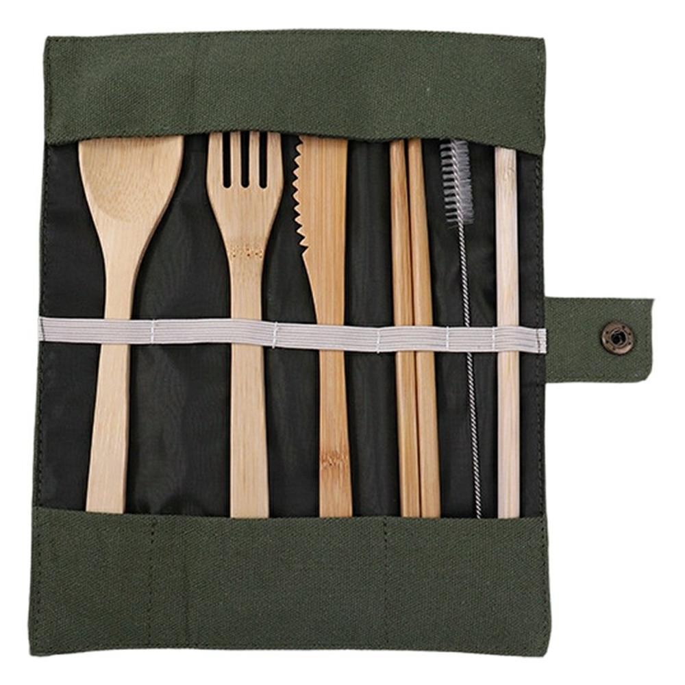

Екологічний бамбуковий дорожній посуд Портативний бамбуковий набір столових приборів з ножем, виделкою, ложкою, паличками (Не містить BPA, сертифіковано FDA)