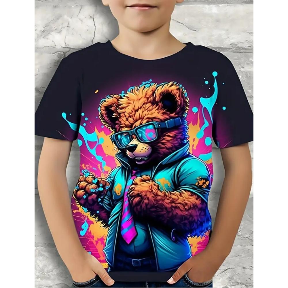 Kids Clothes 3D Print Cute Cartoon Bear Short Sleeves Graphic T Shirts Outdoor Comforts Casual Tops T-Shirts for Children