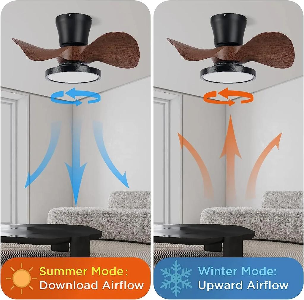 Modern Quiet Ceiling Fan with LED Light 22 Inch Large Air Volume Remote Control for Kitchen Bedroom Dining Room Patio Fan Lamp