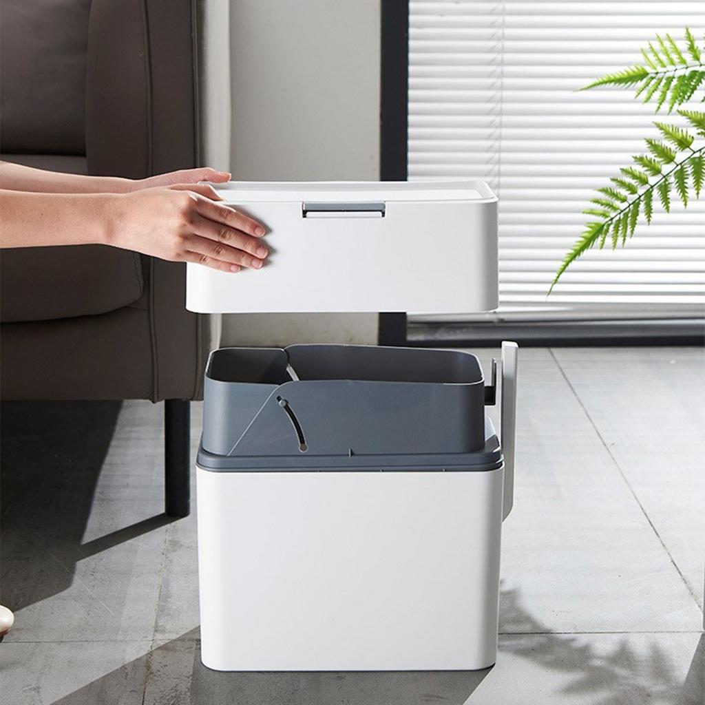 Trash Can with Toilet Brush Press-Type Garbage Can Slim Rectangular Trash Bin Bathroom Trash Can for Toilet Kitchen