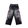 Pantaloni Larghi in Denim Stampati Vintage Vita Alta Vestibilità Larga Streetwear Unisex Lunghi