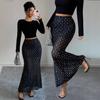 Women's Sequin Dot Sheer Mermaid Skirt Black