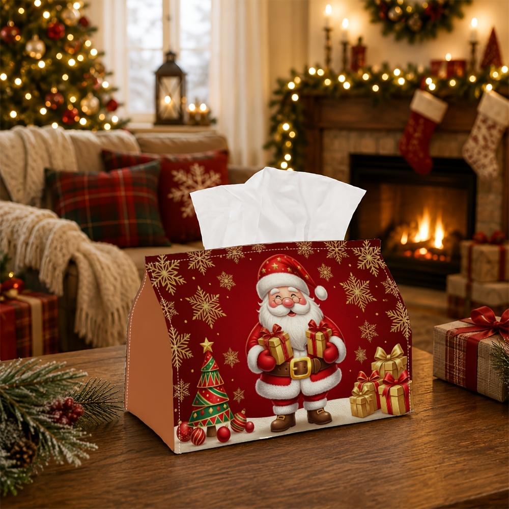 1pc Retro Starry Night Tissue Box - Santa Claus Gift Tree Napkin Storage Box, Suitable for Rolls/Facial Tissues/Single Sheets, Available for Christmas