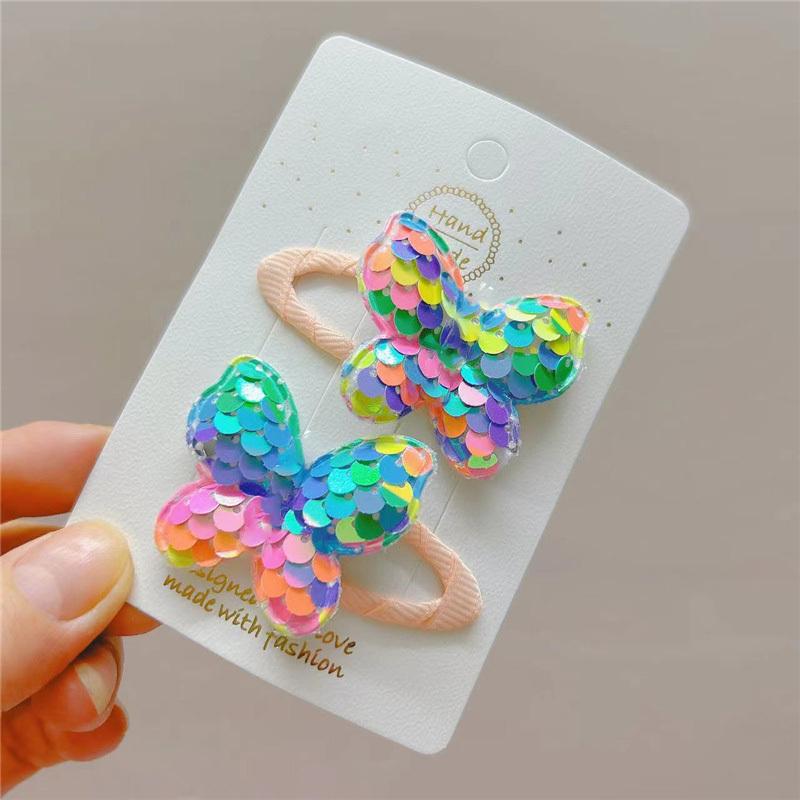 2PCS Cute Princess Sequin Fish Scale Butterfly Girls Hairpins Children Headwear Hairgrip Hair Clips Barrettes Hair Accessories