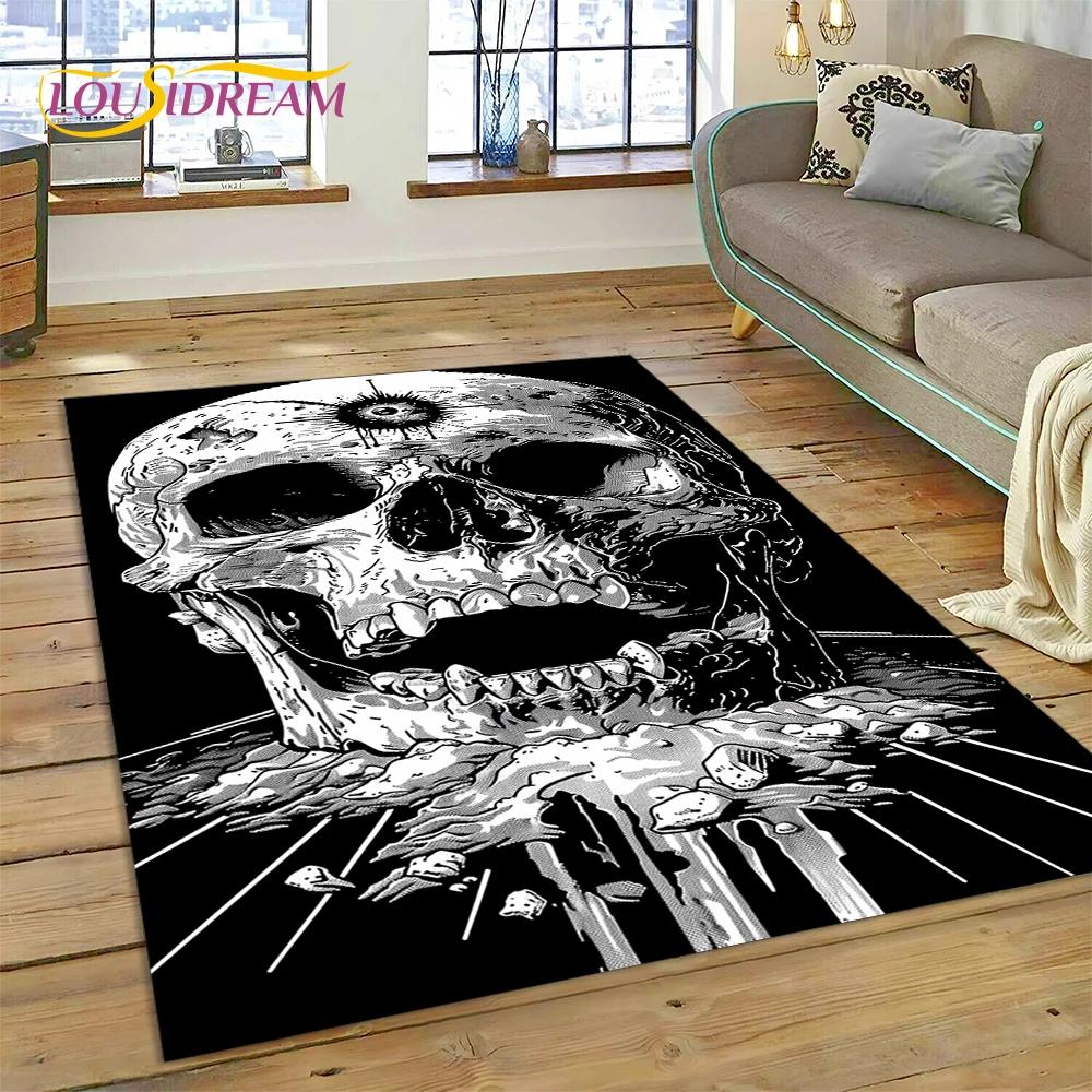 Alfombra de Estilo Gótico de Horror Personaje Calavera Fantasma Espíritu 27 para Dormitorio Sala de Estar Decoración de Sofá del Hogar, Alfombrilla de Suelo Decorativa para Niños