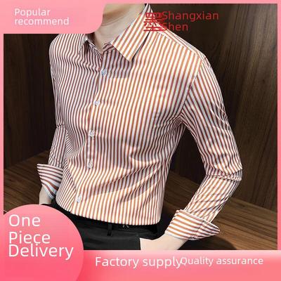 Men's 2023 Slim Fit Vertical Striped Long Sleeve Business Shirt