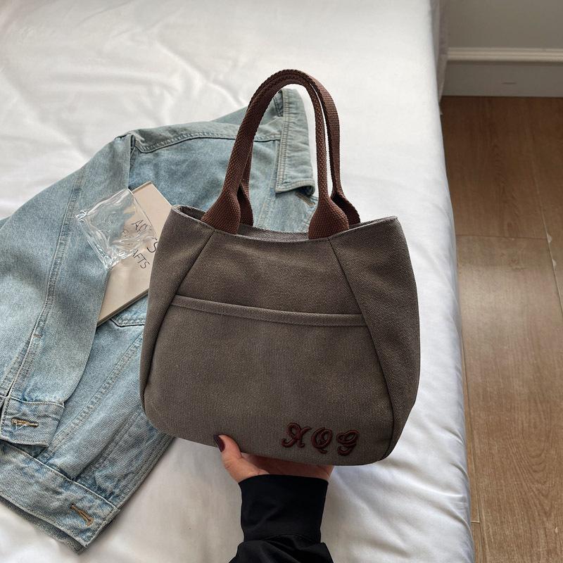 

2025 ретро холщовая сумка летняя маленькая сумка простая повседневная холщовая сумка женская холщовая сумка сумка модная темно-серого