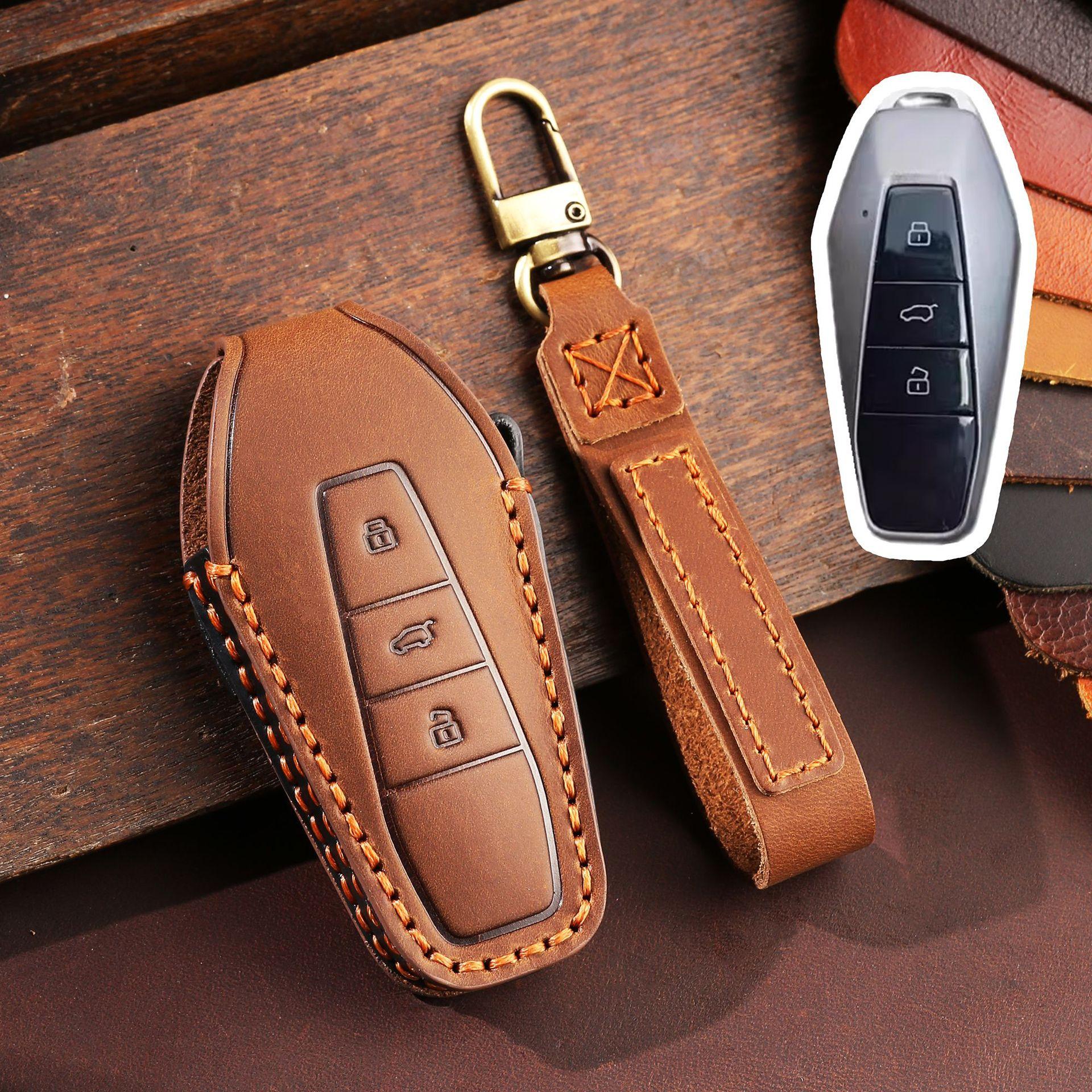 Applicable to Chery Icar03 key set, new energy Icar03 accessories modified cowhide Jietu car supplies коричневый