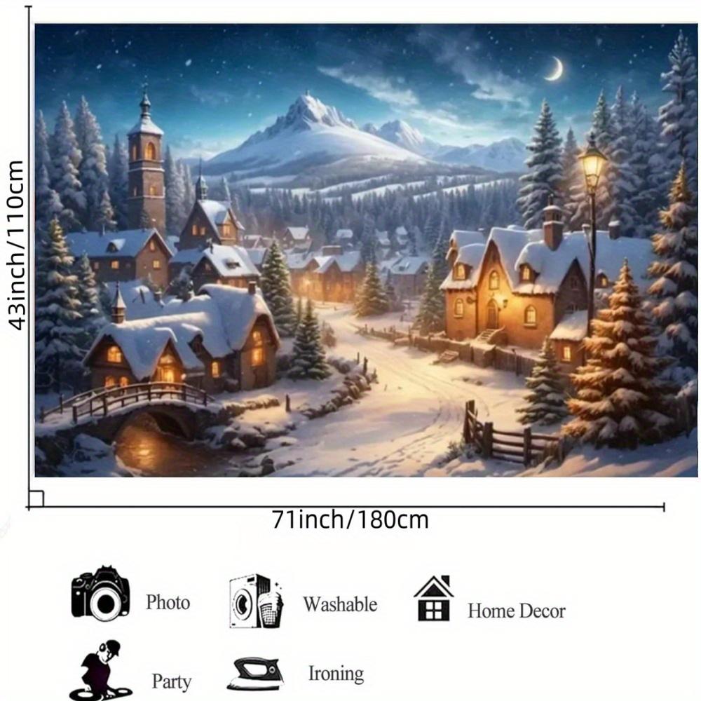 One piece winter fairyland background clothChristmas village snow town scene photography background holiday decoration banner