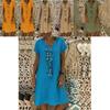 Stylish Summer Women's Short Sleeves V-neck Tunic Midi Dress For Plus Size Fashion