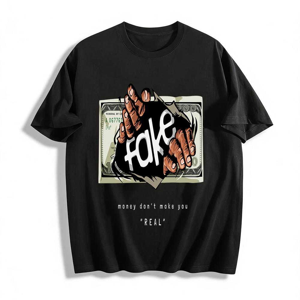Money Can t Buy Realness Dollar Rip Print Streetwear Top Pure cotton T-shirt XXS