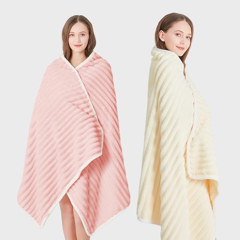 Women's Quick-Dry Candy Stripes Bath Towel - Pure Cotton, Thickened Coral Fleece, Absorbent & Large Size