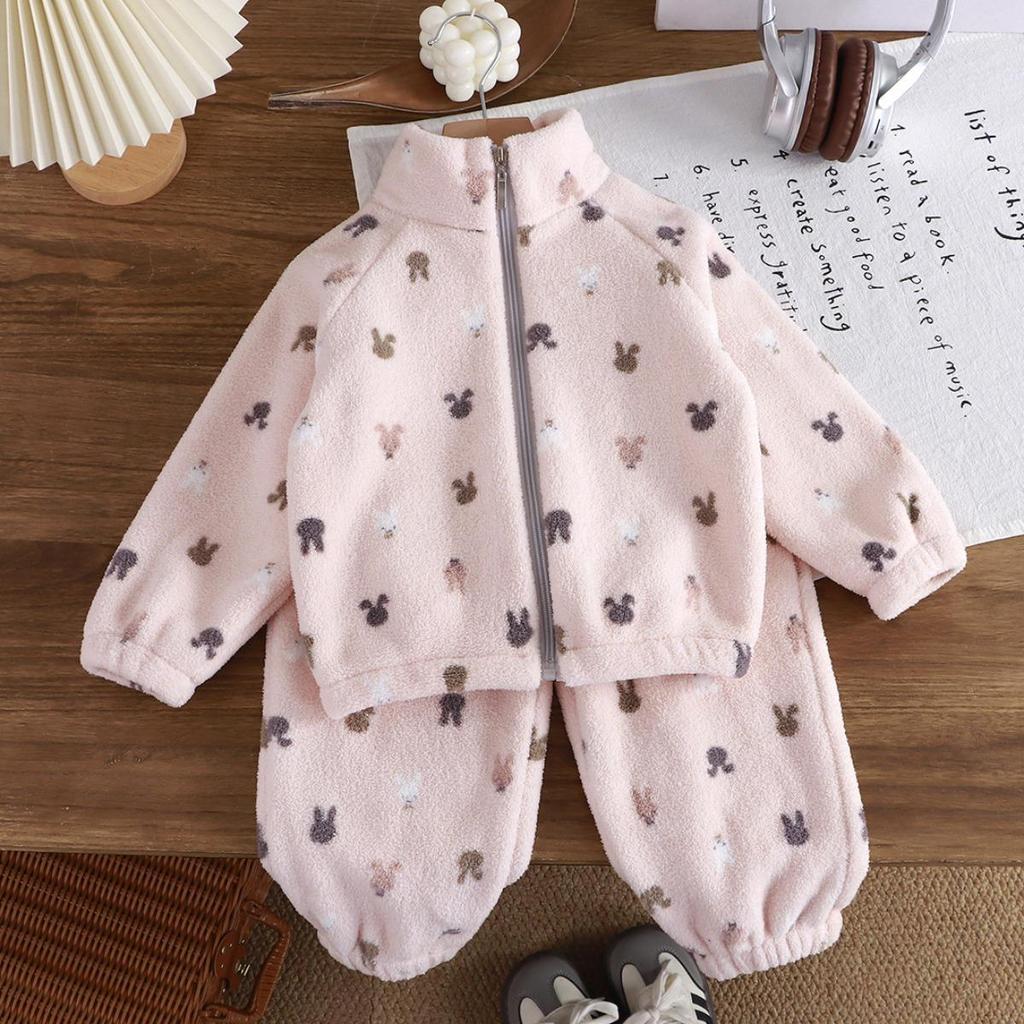 Children's Plush Thickened Two Piece Set Warm Home Clothing for Autumn and Winter