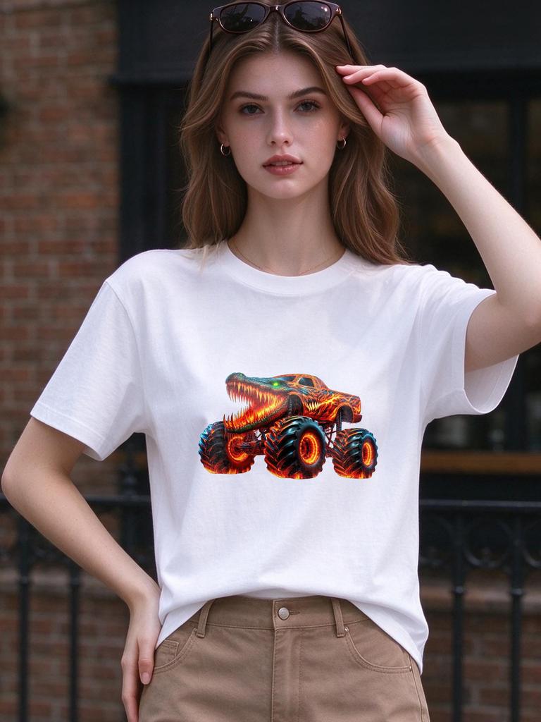 Unisex T-shirt Cool Monster Truck Printed Casual Soft Comfortable Summer Top