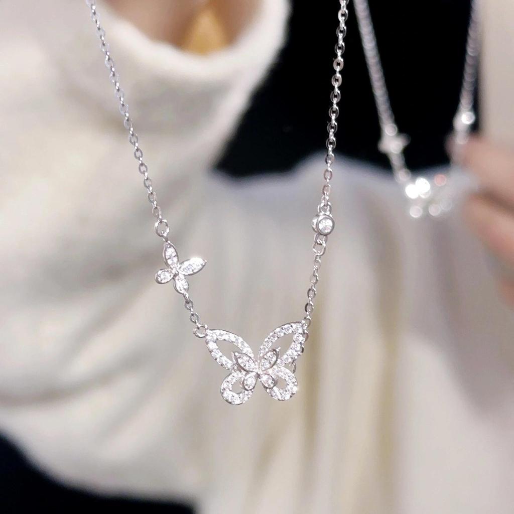 High-Quality Moissanite Silver Double Butterfly Necklace for Women - Ideal Qixi Gift