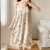 Spring and Summer Nightgown Women's Sweet Bubble Wrinkled Cartoon Suspender Pajamas Summer Loose Women's Loungewear