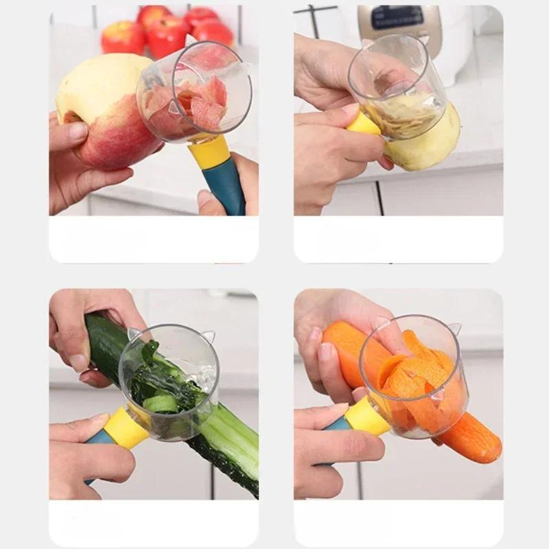 Kitchen Gadget Stainless Steel Single Head Peeler Vegetable and Fruit Long Handle Creative Peeler with Storage Vegetable Chopper