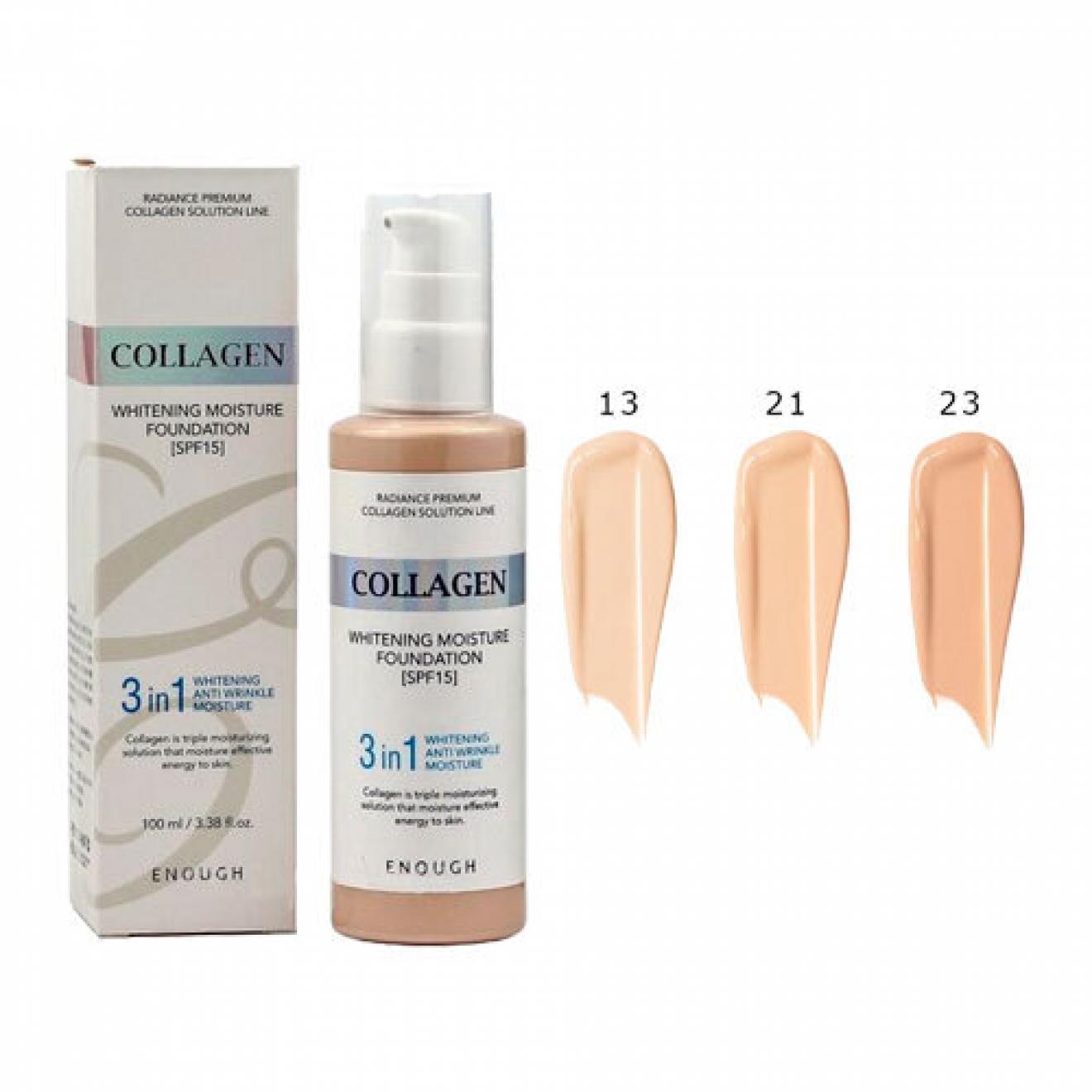 

ENOUGH COLLAGEN WHITENING MOISTURE FOUNDATION SPF15, 3в1, Kbeauty, корейская косметика, образец #21