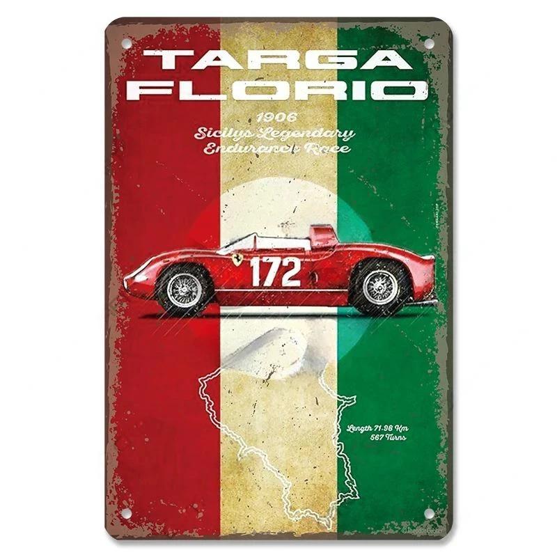 Vintage Metal Tin Signs Racing Car Plaque Decor F1 Racetrack Metal Poster Wall Art for Garage