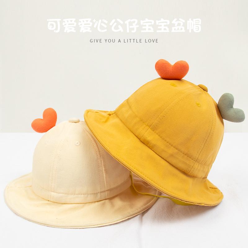 Spring and Autumn Cotton Sunshade Basin Hat Cartoon Love Baby Bucket Hat Letter Embroidery Cute Children's Female Treasure Sunscreen Hat