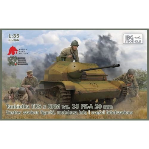 IBG 1/35 Scale Polish Army TKS Small Tank with 20mm Gun, Metal Gun Barrel and Two Tank Crew Figures, Plastic Model Kit PB35046