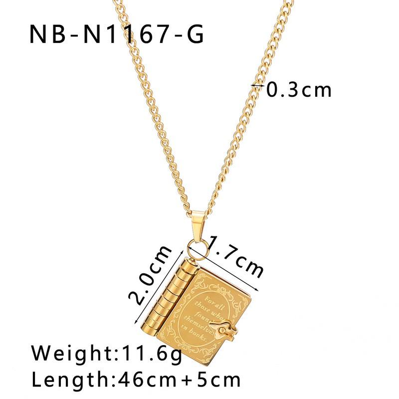 Stainless Steel Book-Shaped Pendant Necklace With Heart Clasp Women Ins Style Minimalist Locket Chain Jewelry
