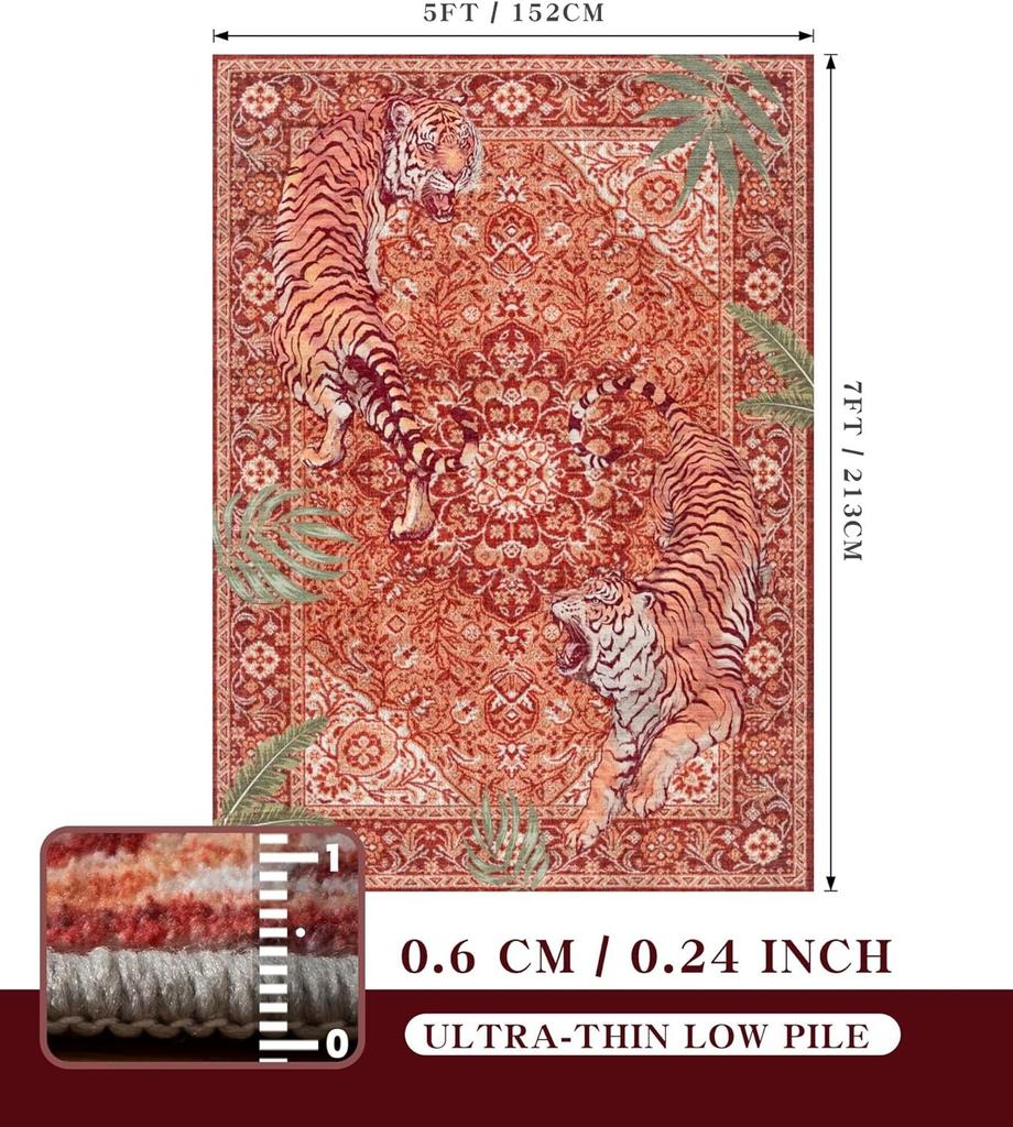 Tiger Animal Living Room Carpet Luxury Washable Foldable Non-slip Bedroom Bedside Mat Coffee Table Cloakroom Rugs Alfombra