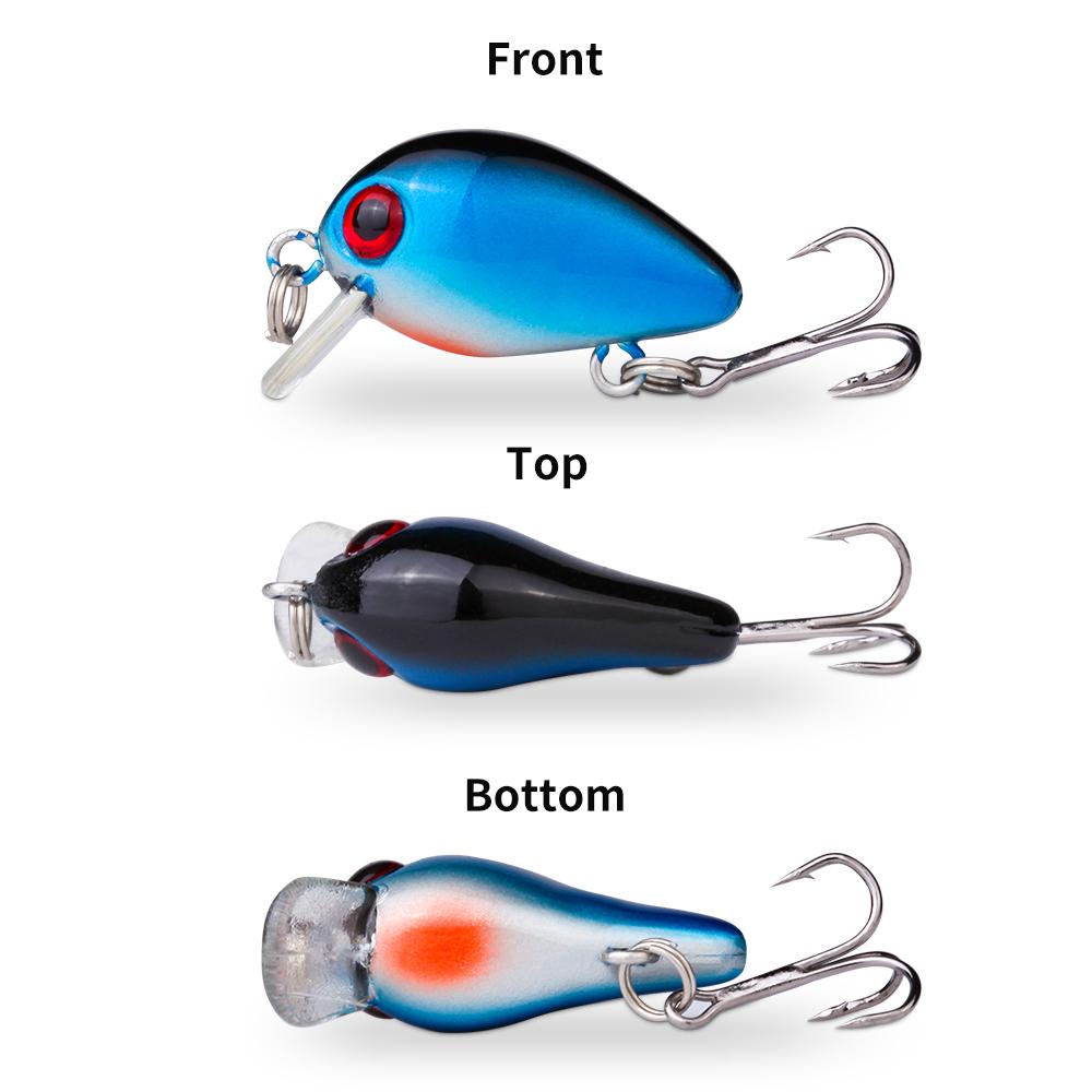 10pcs/box 30mm/1.6g Crank Fishing Lure Artificial Bait with Treble Hooks Plastic Box for Bass Fresh Water and Salt Water Fishing