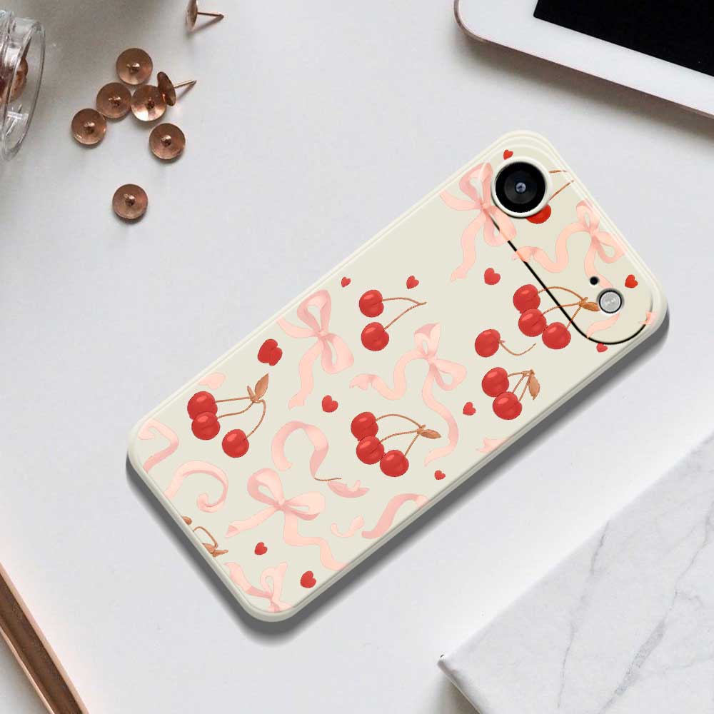 For iPhone 17 Air Case Big Bow Cherry Pattern Printing Straight Edge TPU Phone Back Cover