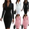 Women's Fashion V-Neck Fitted -Colour Long-Sleeved Dress