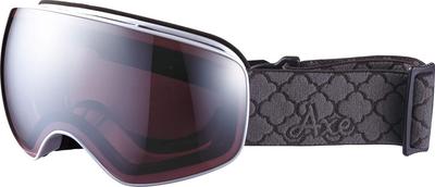AXE Unisex Skibrille mit UV-Schutz, Doppelscheibe, Verstellbarer Mittelteil, Perlmuttrosa Spiegelgläser, Ski-/Snowboardschutz, Bänder, Haken, Brillen-/Helmkompatibel, Weiß,