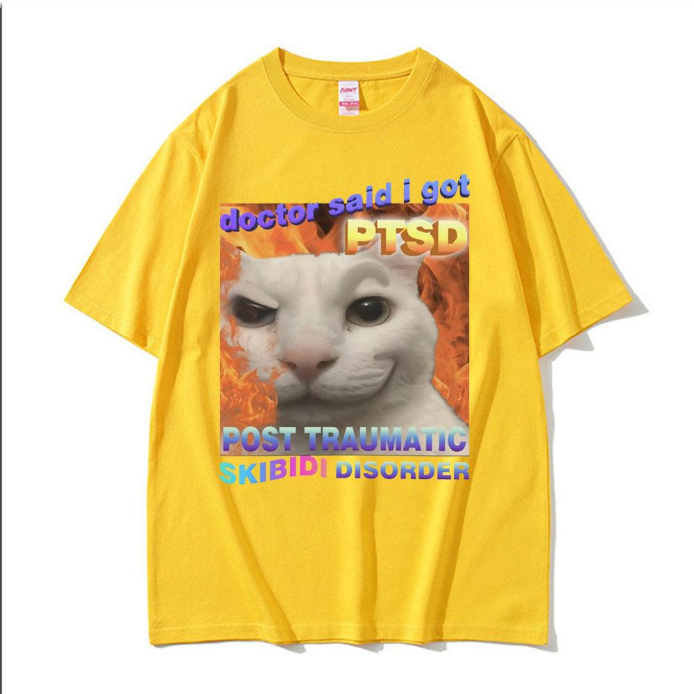Vintage Skibidi Disorder Funny Cute Cat Meme Tee Shirt Gift Men Women Fashion Casual 100% Cotton Short Sleeve T-shirt Streetwear