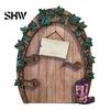 Rustic Pine Wood Craft Wooden Fairy Door Decor, 2D Gnome Elf Ornament, Bunny Mushroom Hand Easter Gift for Kids Painted Craft, House Decoration