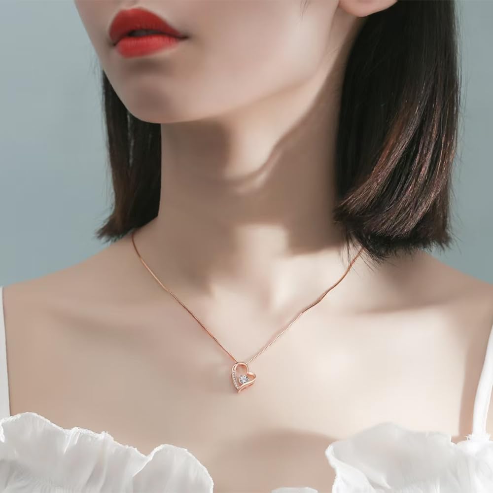 [Jeconpal] Women's Necklace with S Zirconia, Sterling Silver 925, Open Heart Design, Hypoallergenic, Perfect for White Day, Valentine's Day, Christmas