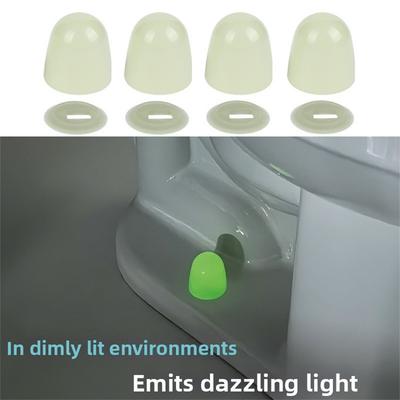 Set of 4 Toilet Bolt Covers with Glow In the Dark Night Light Plastic Push-on Screw for Toilet Bowl Hardware In Bathrooms