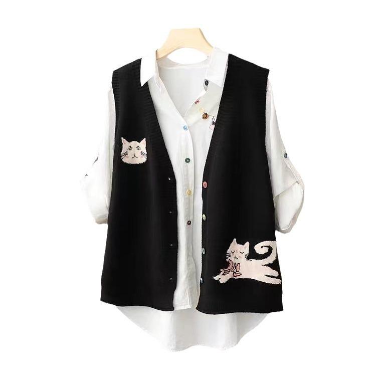 Autumn Women's Knitted Vest Loose Sweater Tank Top Single Breasted Sleeveless V-neck Tops Vest